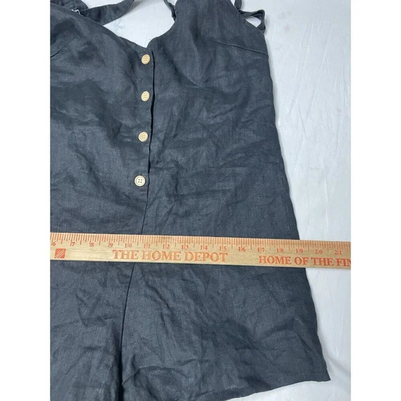 Seek The Label Romper S Black Linen Buttons Adjustable Strap Woven Breathable - Picture 12 of 16
